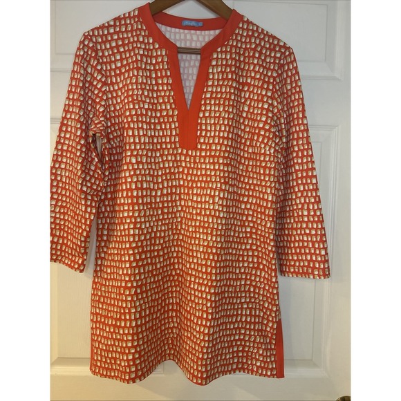 J. McLaughlin Tops - J Mclaughlin Catalina Cloth  Tunic Orange‎ 3/4 Sleeves L EUC
